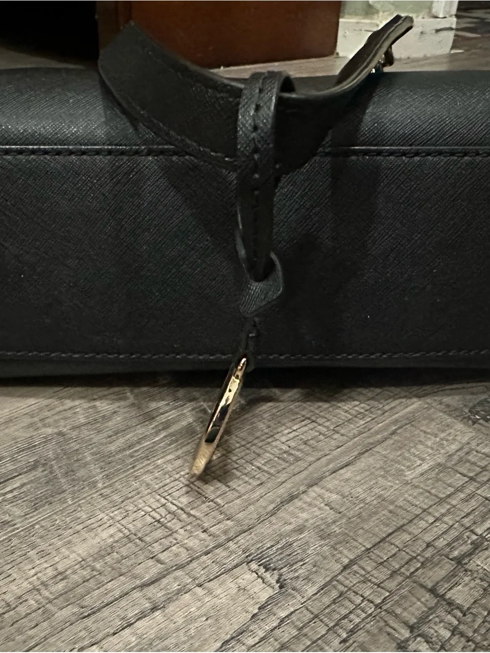 Michael Kors Black Leather Tote with Gold Chain and MK Charm